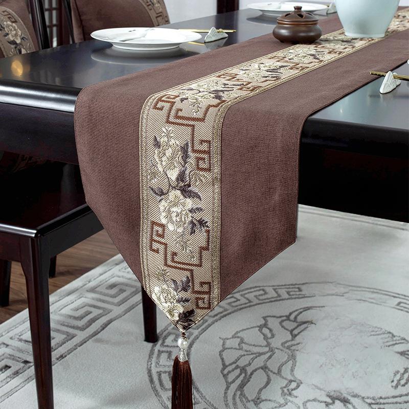 New Chinese Style Retro Table Flag Jacquard Fringed Knitting Table Flag  High-end Table Cloth and Tea Table Cloth Table Runner