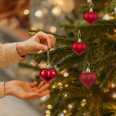 12Pcs/set Reusable Special-shaped Heart Ball Pendant DIY Electroplated Christmas Tree Wreath Ornament 3D Love Heart Pendant Home