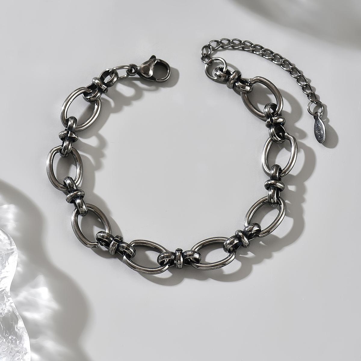 Vintage Retro Buckle Distressed Texture Stainless Steel Bracelet Niche High-end Fashionable Distinctive Gift