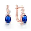 Classic Red Oval Zircon Multicolor Crystal Birthstone Hoop Earrings Champagne Gold Color Wedding  For Women