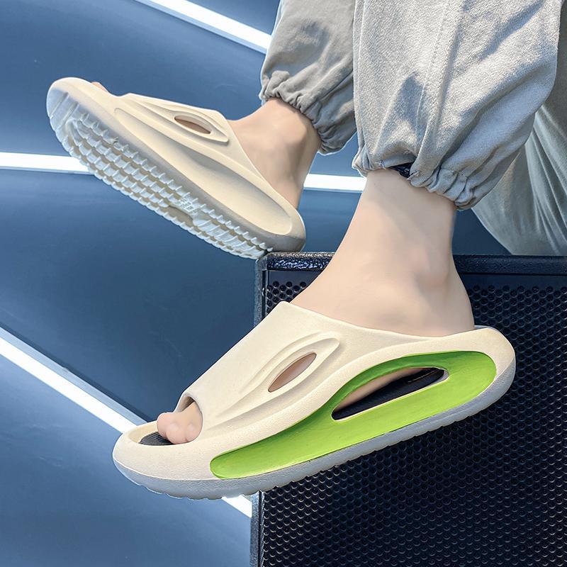 

2025 new summer slippers men s non-slip and breathable trendy brand summer shoes step on shit feeling coconut wear-resistant thick sole one-word drag 45 хакі