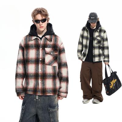 Autumn and Winter Plaid Shirt Men's Fashion Loose Casual Hat Detachable Trendy Jacket Jacket