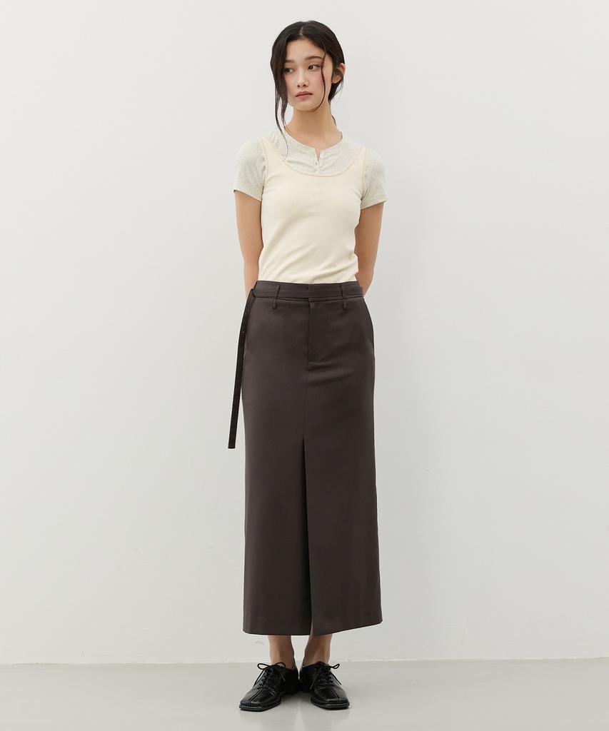 City Breeze Strap Tailored Long Skirt_Dark Brown