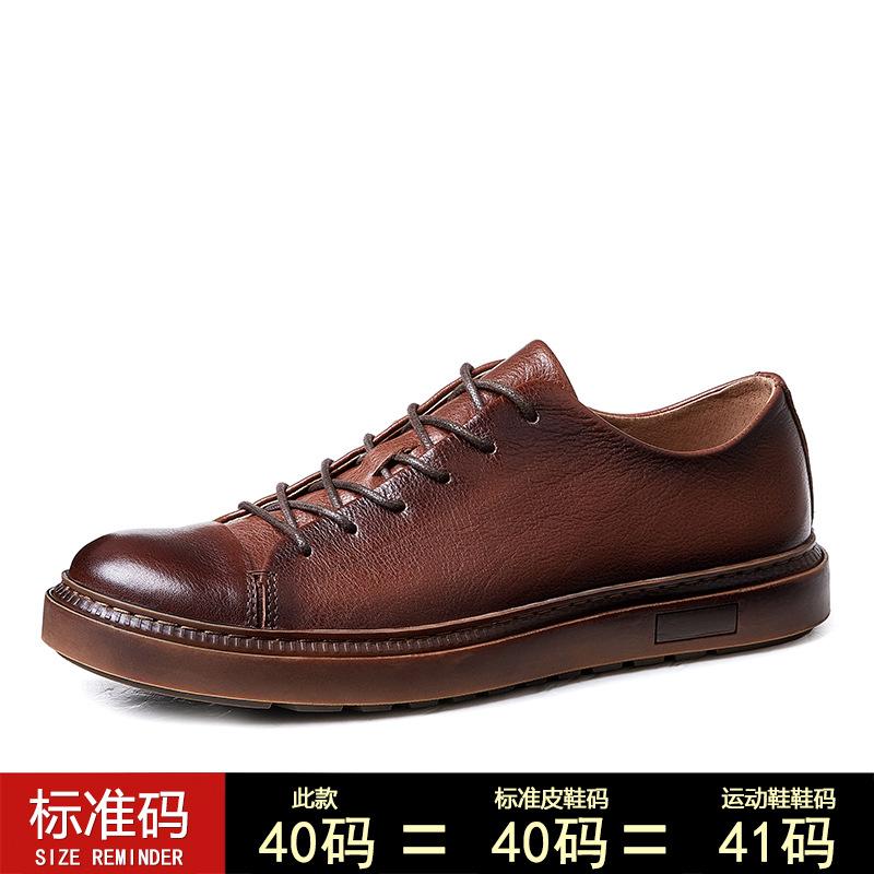 Rundkopf Retro Erste Schicht Rindsleder Schnürschuhe Freizeitschuhe Herren Britische Weiche Sohle Business Herren Lederschuhe Echtes Leder Handgefertigt