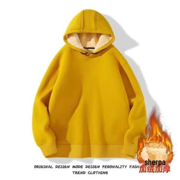 Men's Fleece-Lined Lambswool Hooded Sweatshirt - Thick, Zip-Up, Loose-Fit, Plus Size Workwear Jacket for Autumn/Winter.