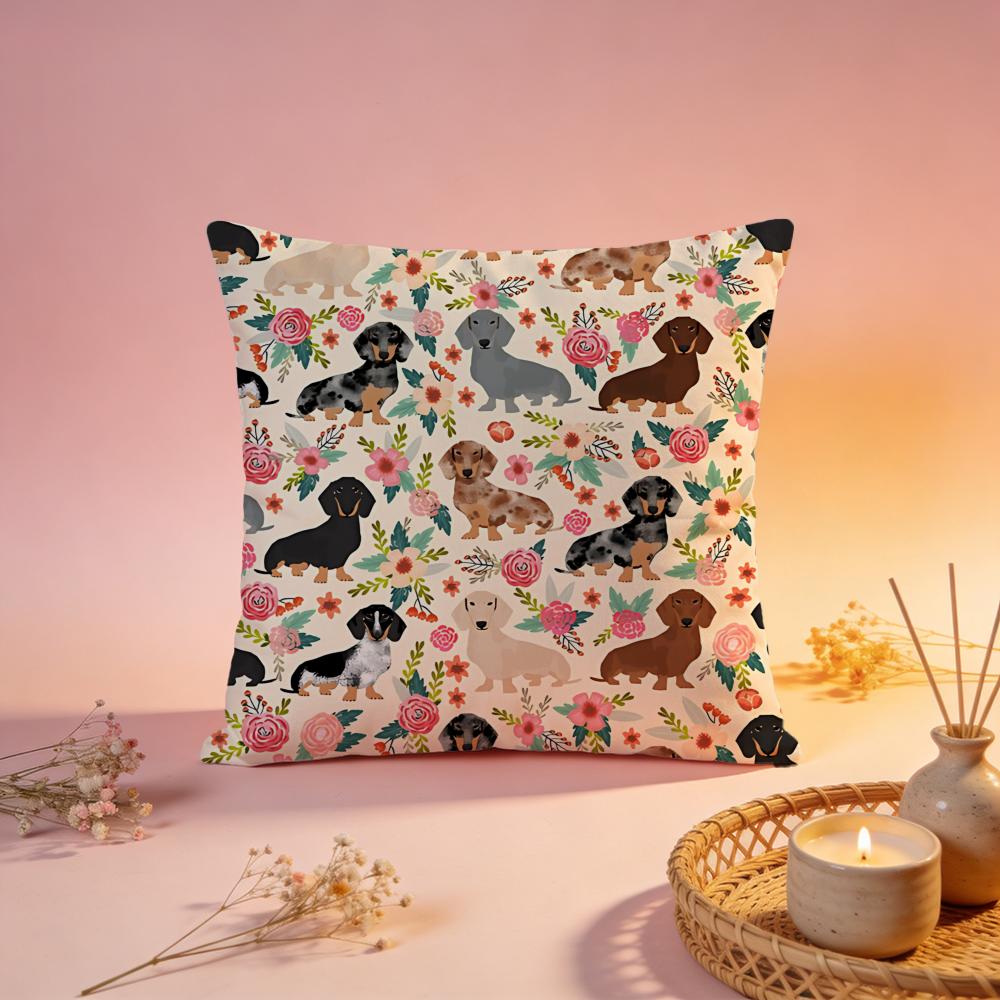 Funny Sausage Dog Print Cushion Cover Comfortable Durable Pillow Cover MultiScene for Home Office Car Sofa