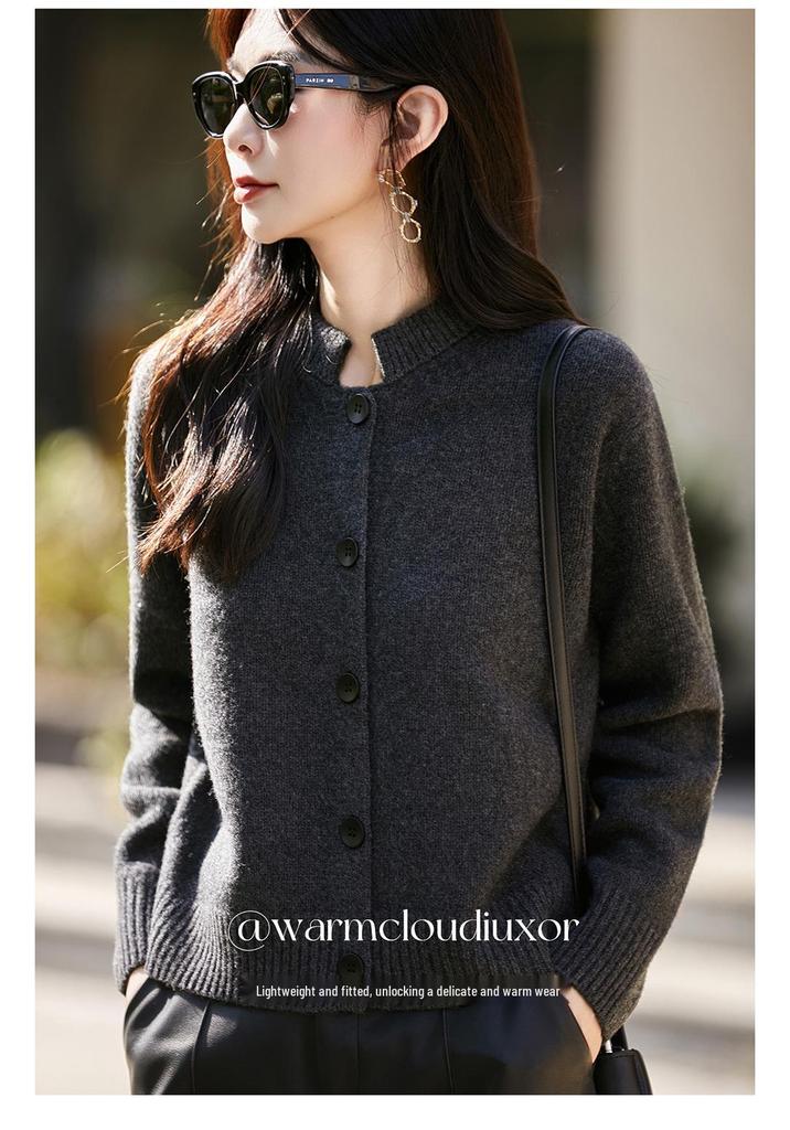 Women's Pure Wool Seven-Stitch Knit Stand Collar Coat Cardigan