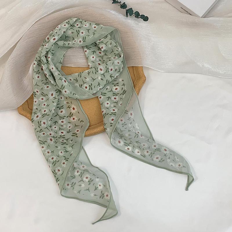 Long Silk Scarf Neck High-end Decorative Scarf Multi-functional Floral Headscarf Headband Hair Tie Waist Belt Streamer