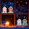Elk Fir Tree Stickers 2Pcs Christmas Snowy House Static Window Clings, Snowflake Deer Glass Reusable Festive Decals Decals, No-Adhesive for Home Cafe