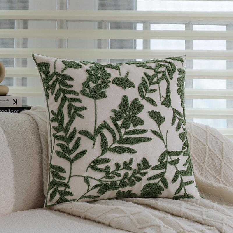 Light Luxury Pillow, Cushion, Back Pillow, Velvet Towel, Embroidered High-end Floral Pillowcase, Home Soft Decoration