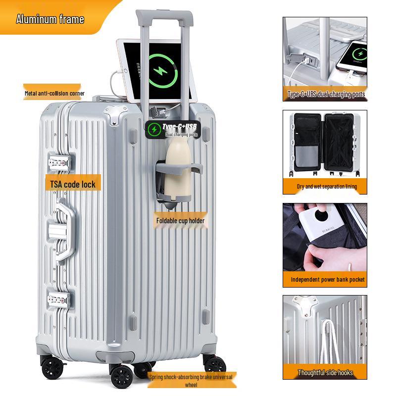 28-inch Women's Multifunctional Travel Suitcase with Charging Port and Large Capacity