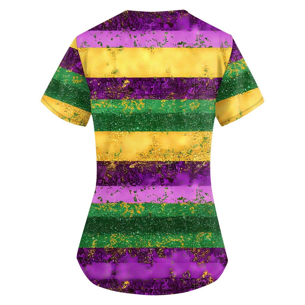 Women's Fashion V-neck Short Sleeve Workwear With Pockets Printed Tops