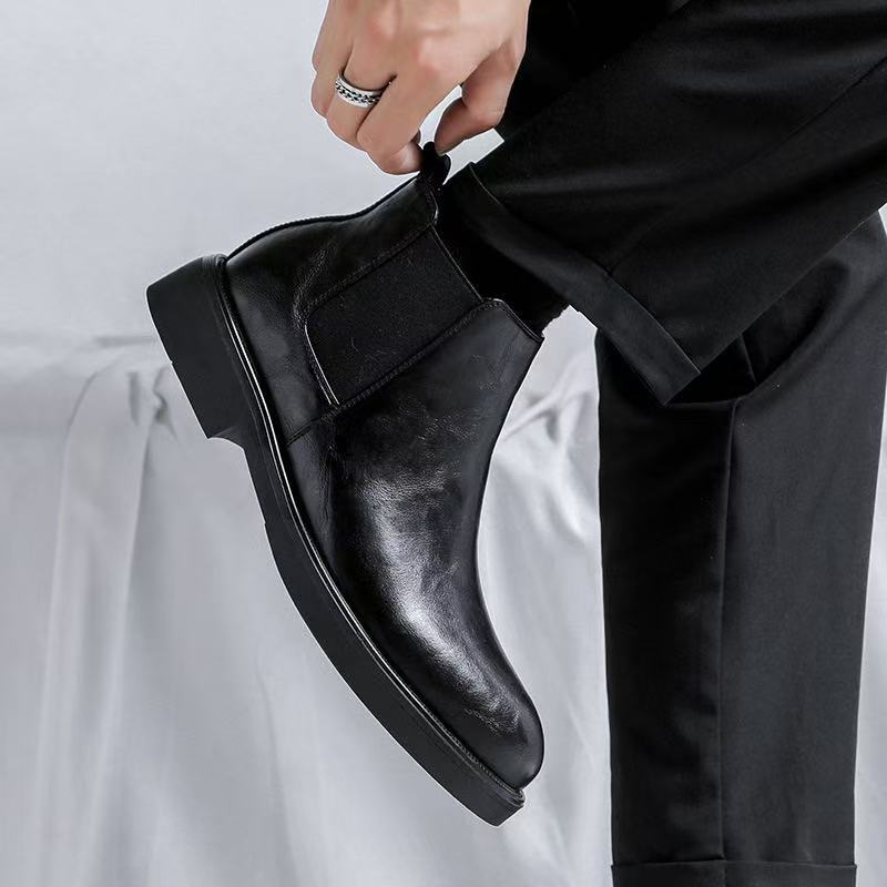 

Martin boots men s spring British style leather high-end side zipper medium top short boots black pointed Chelsea boots 38