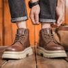 2024 Men's Black Leather High-Top Martin Boots: Retro, Thick-Sole Casual for Autumn/Winter