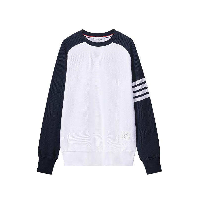 TB BROWIN2025 Autumn Water Ripple Raglan Sleeve Color Block Casual Crew Neck Sweatshirt