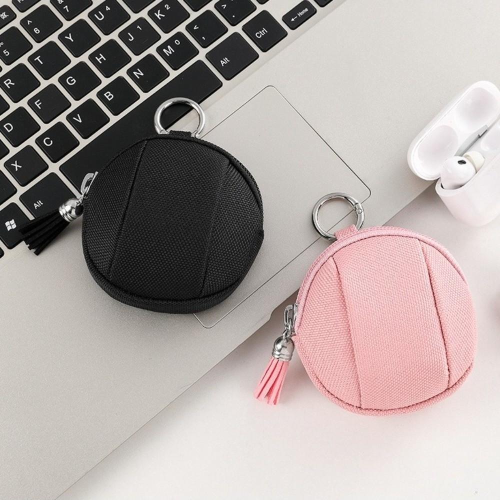 New Canvas Mini Coin Bag Solid Color Round Small Pocket Bag with Zipper Key Earphones Pouch