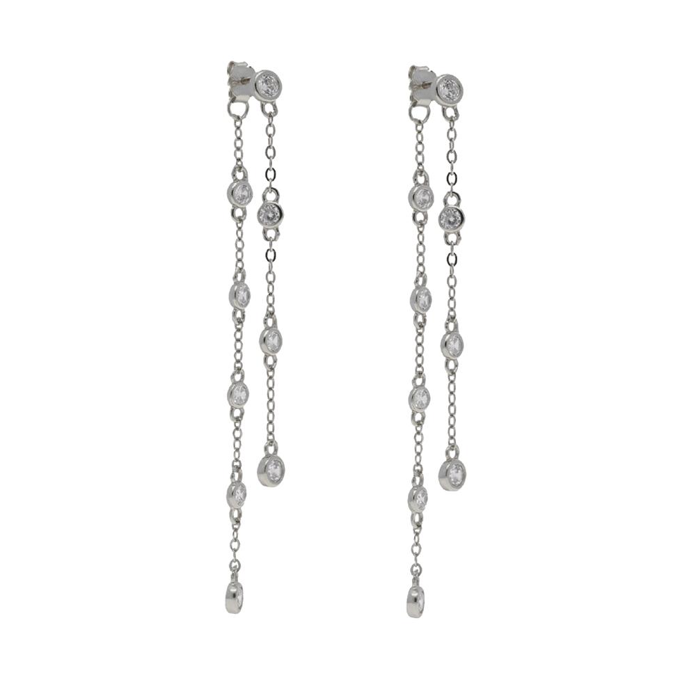 Bling Fashion Women Jewelry 5A Cubic Zirconia CZ 18K Gold Plated Double Chain Long Tassel Earring