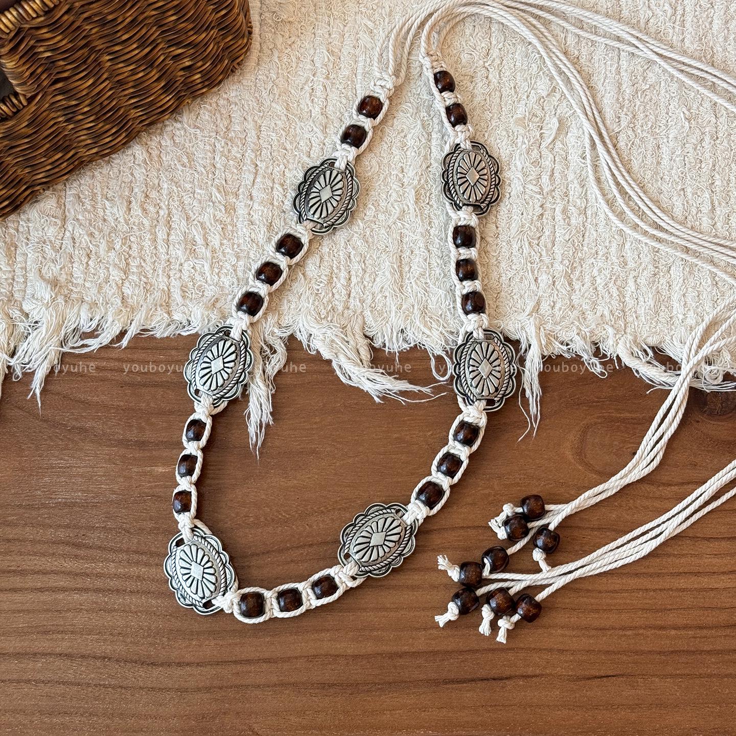 

Богемный плетеный пояс с бисером для женщин - Этнический стиль, цепочка-аксессуар