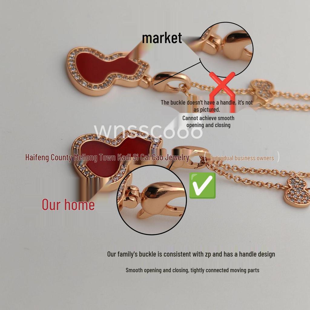 V Gold 18K Rose Gold Double Gourd Necklace with Natural Carnelian, White Mother-of-Pearl, and Diamond Inlay.
