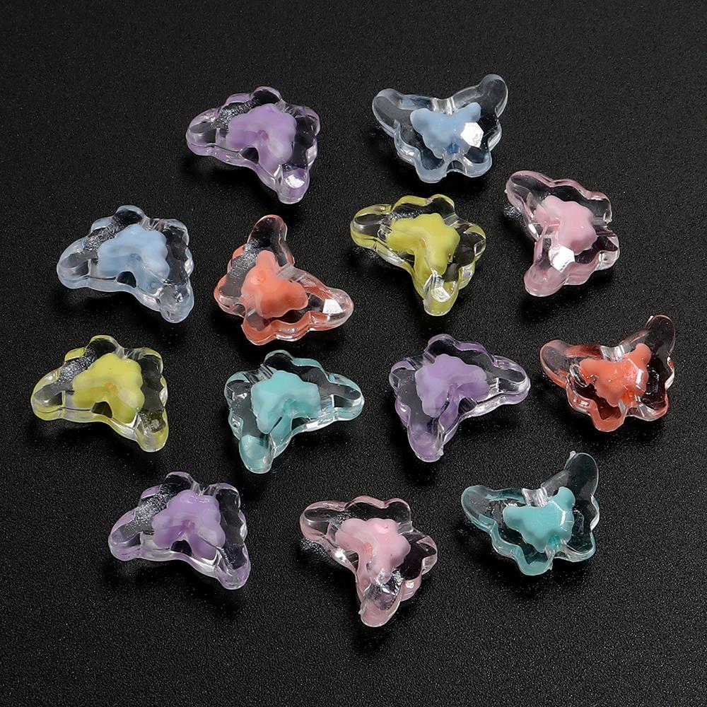 

100pcs 12X15mm Butterfly Acrylic Beads Mixed Color Loose Beads For Jewelry Making DIY Bracelets Necklace Phone Chain Accessories прозрачный