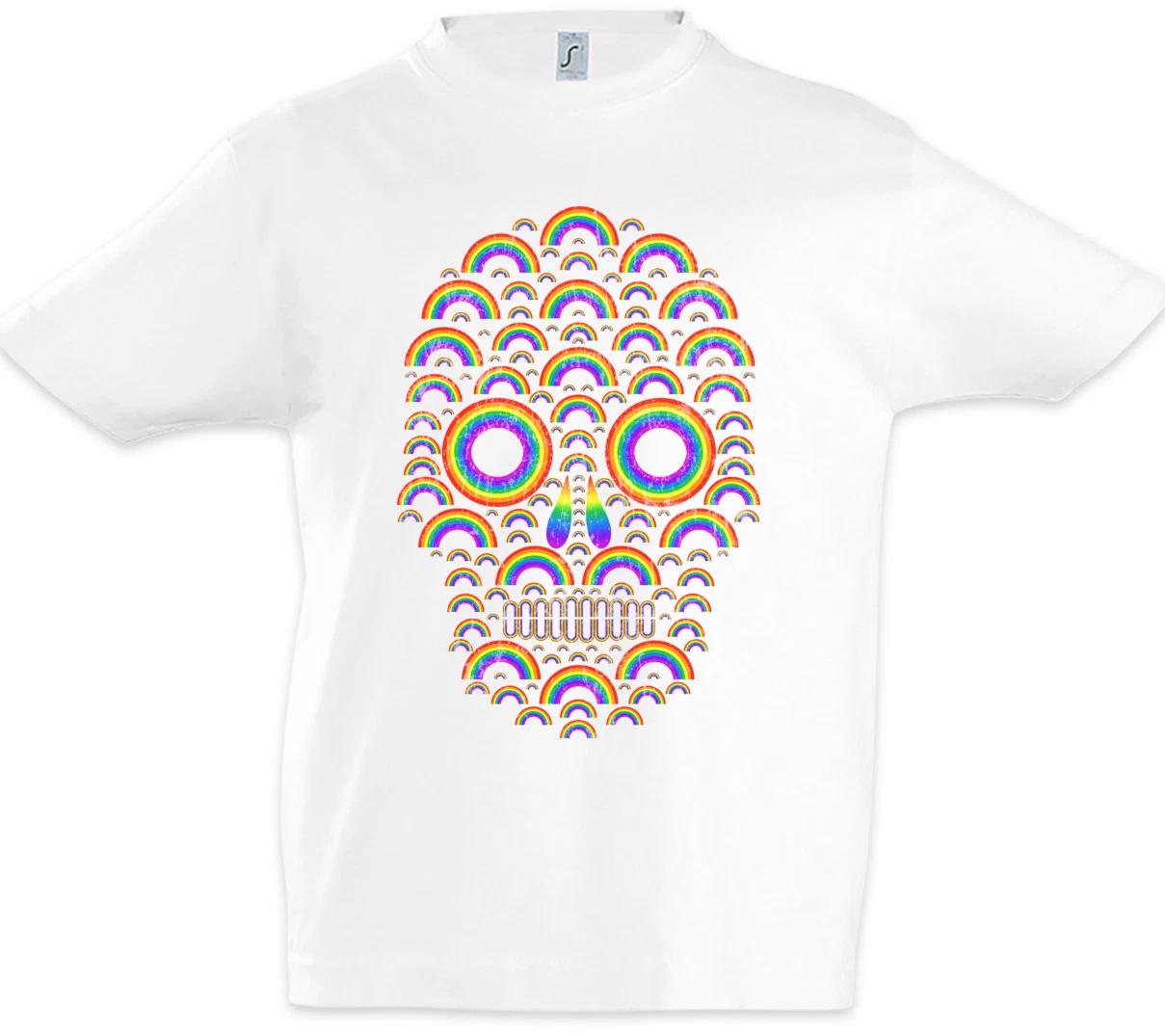 Rainbow Skull Kids Boys T-Shirt Skulls Tattoo Oldschool Fun 100