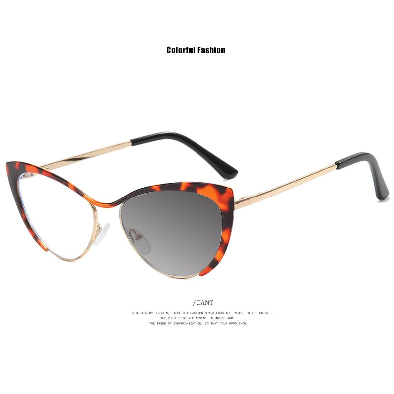 Classics Brand Luxury Design Cat Eye Gloss Silver Metal Lady Frame Photochromic Anti Blue Light Hyperopia Reading Glasses 0 ~ +6