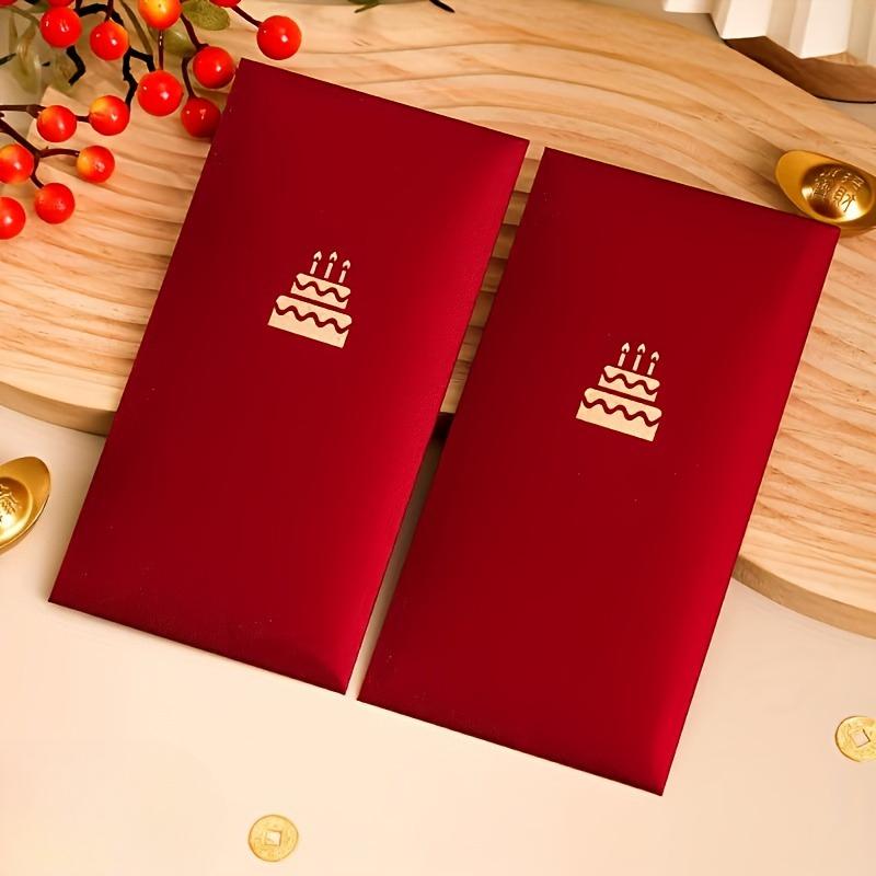 6pcs Elegant Red & Golden Foil Matte Lucky Money Envelopes with Heart & Birthday Cake Patterns - High-Quality Paper Gift Holders