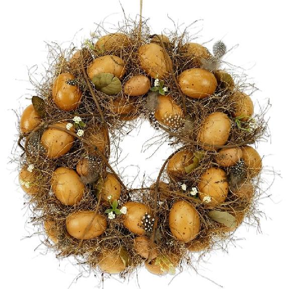 DearSun 11.2" Spring Wreath Easter Wreath with Flowers, Eggs, Green Leaves and Twine, Hanging on Home Indoor Outdoor Front Door Wall