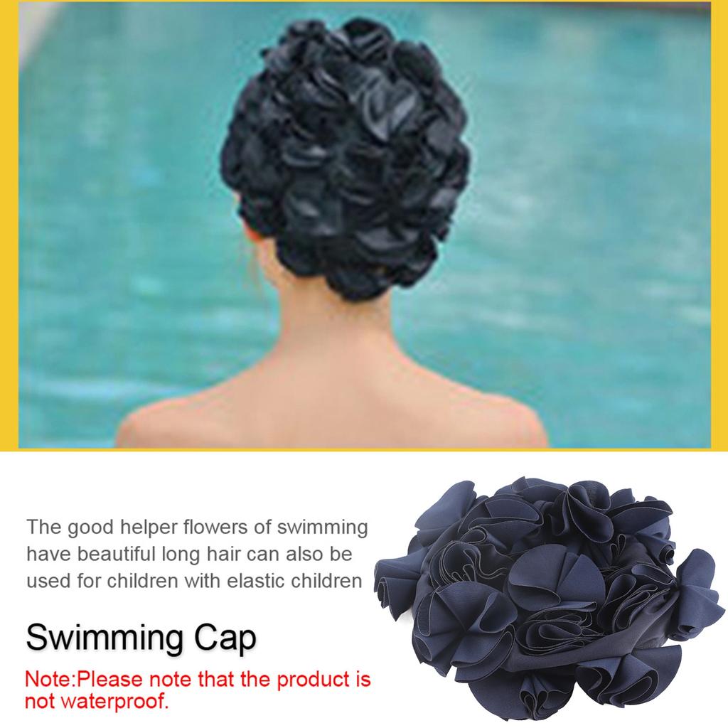 Women Children Flower Shape Fashion Elastic Swiming Hat Long Hair Swim Cap (Blue)
