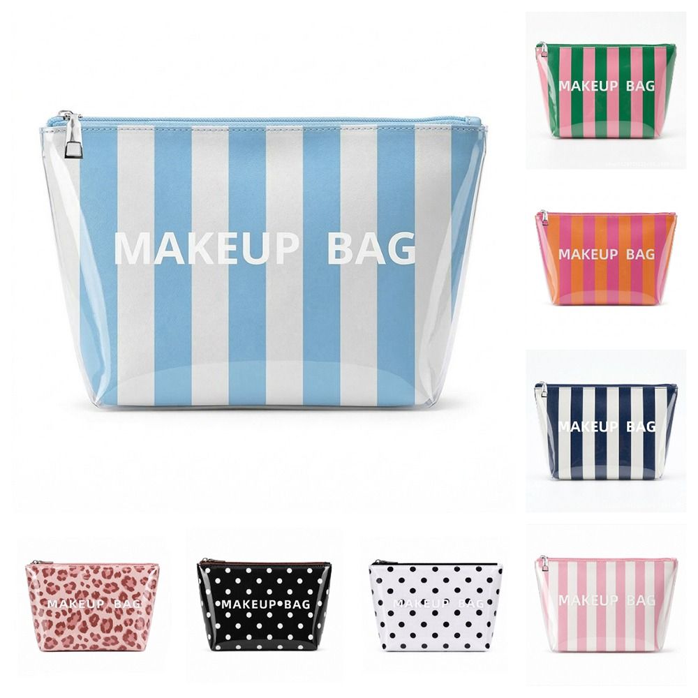 Waterproof Striped Makeup Bag Lightweight Polka Dot Makeup Case PVC Cosmetic Bag Travel