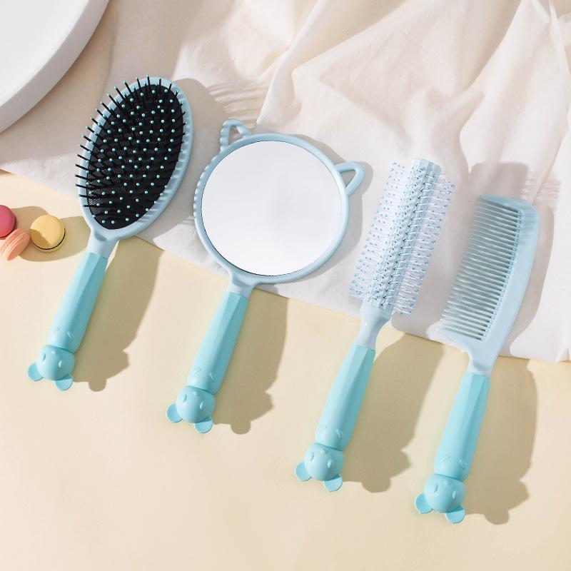 Portable Cute Cartoon Mirror and Air Cushion Comb Set for Fluffy Styling and Curly Long Hair