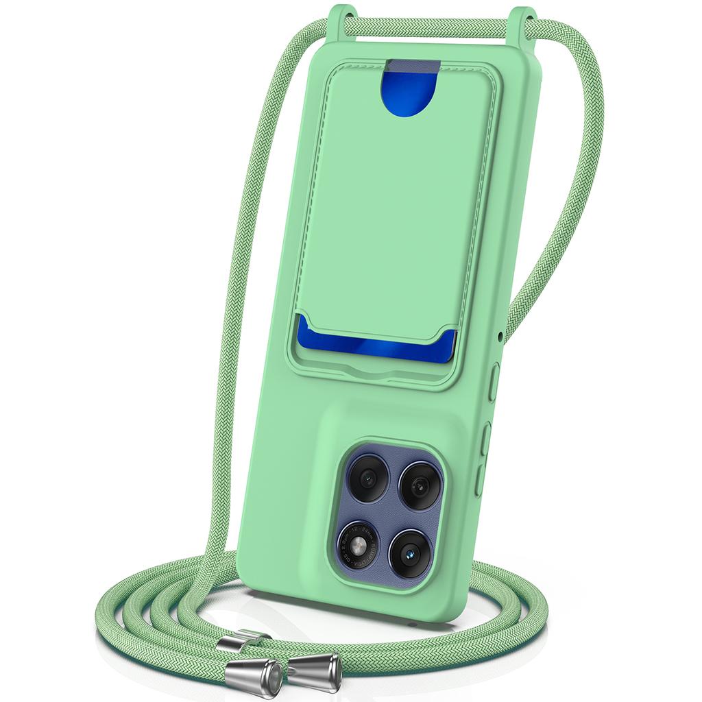 For Motorola Edge 60 Pro 5G Case Liquid Silicone Card Holder Back Phone Cover with Lanyard