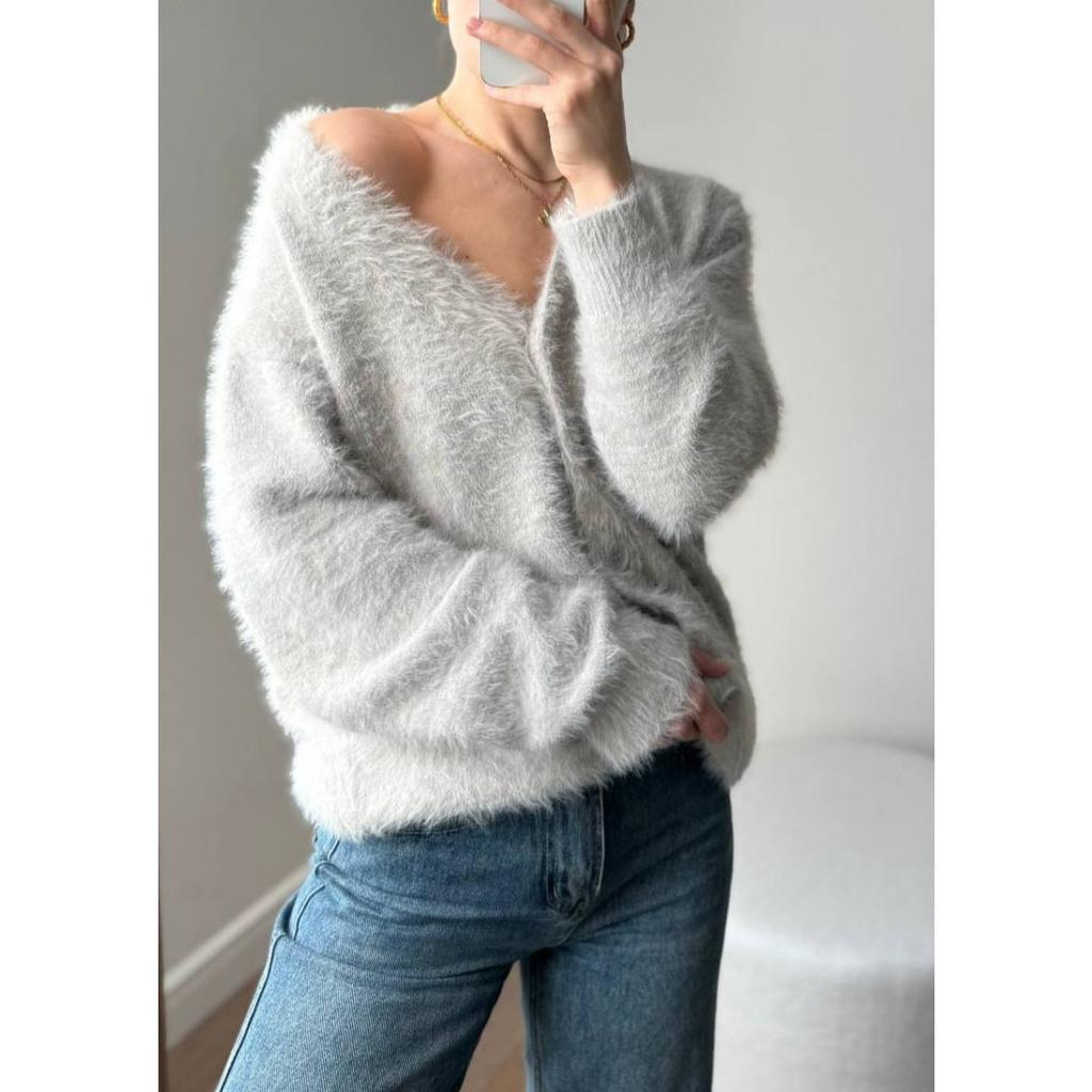 Knitted Cardigan for Women In Autumn, Loose V-neck Faux Mink Sweater, Soft and Thick Top