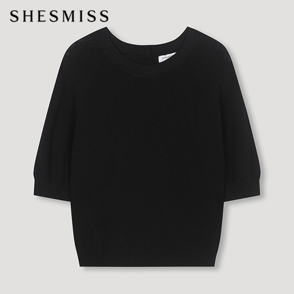 

She S miss Back Button Point Knit Top SSkpon21180 Bk blacks/55