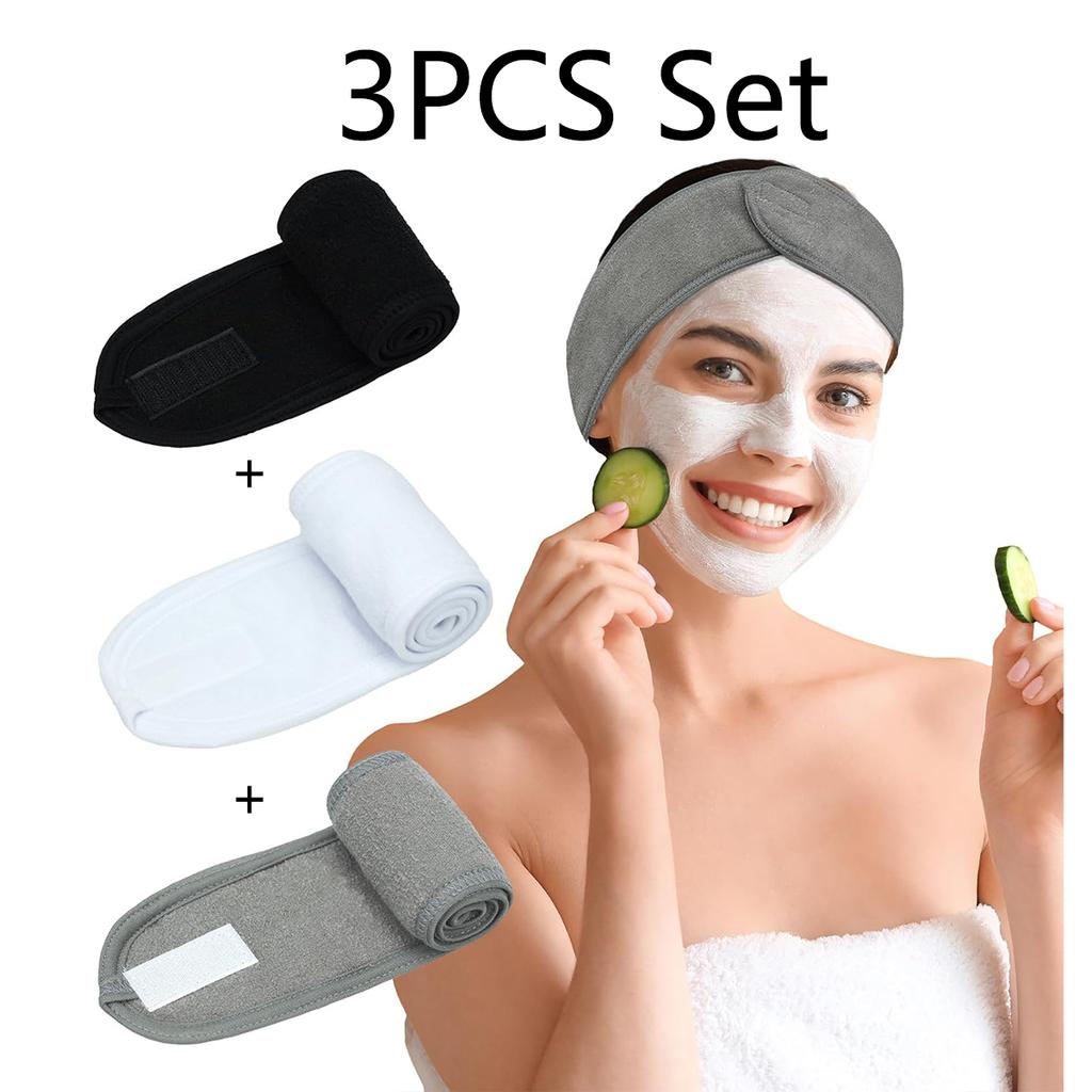 3Pcs Women'S Makeup, Face Wash, Solid Color Velcro Headbands, Sports Yoga Headbands, Spa Bathroom Headbands