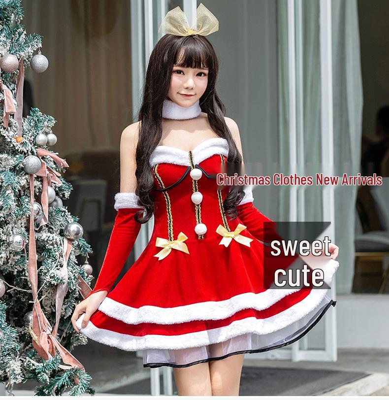 Pinxian Women's Christmas Elderly Santa Cloak Long Robe Cosplay Costume SD-174