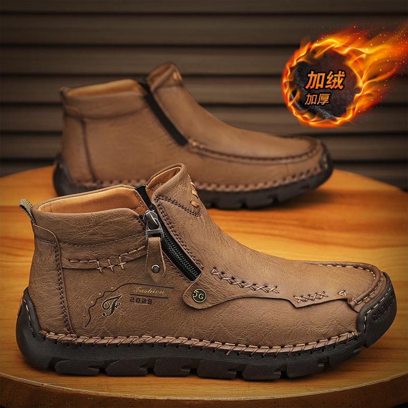 

Новая осенне-зимняя мужская повседневная обувь большого размера ручной работы из кожи, с хлопковой теплой подкладкой, ботинки-инструменты средней высоты 48