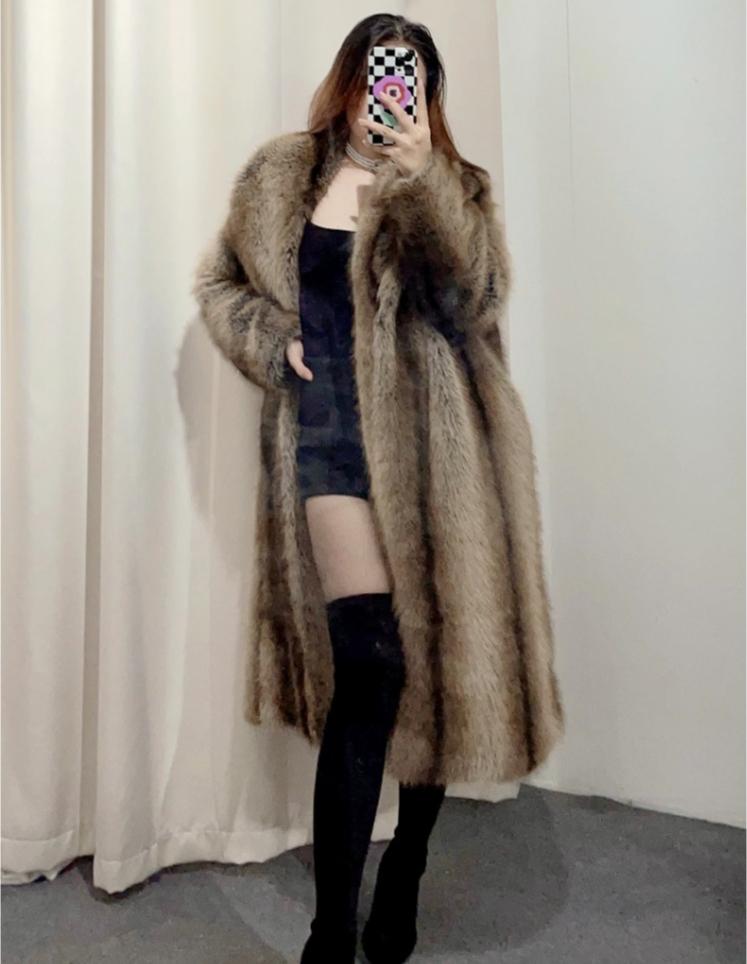 Dámský kabát z umělé kožešiny Zimní teplý klopový s dlouhým rukávem Velká velikost Kardigan Hrubý dlouhý kabát