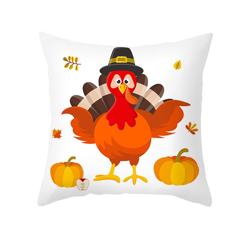 Autumn Harvest Thanksgiving Cushion Cover New Arrival Turkey Pumpkin Peach Skin Printed Cushion