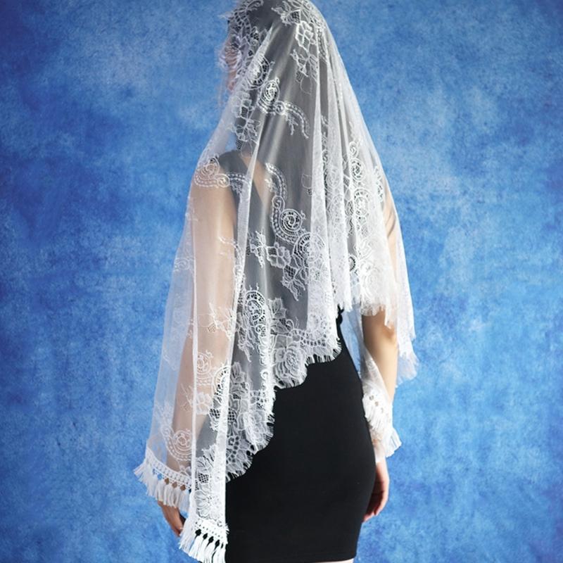 Eleganter spanischer Spitzen-Mantilla-Schleier für die katholische Kirche, Vintage-Kopfbedeckung für die lateinische Messe, gefranster Blumenschleier, Kopftuch