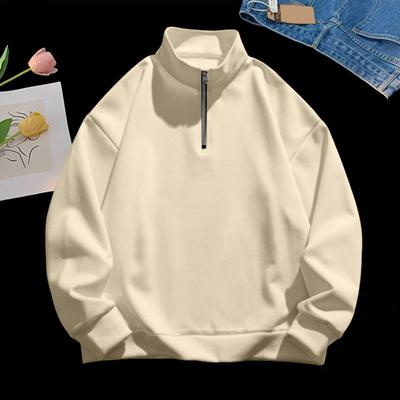 Herren Sweatshirt Halber Reißverschluss Stehkragen Lange Ärmel Einfarbig Pullover Mittel