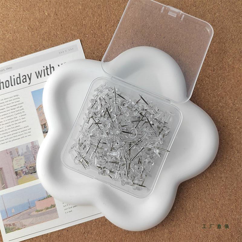100 Transparent White Plastic Thumbtacks for Artwork and Photos