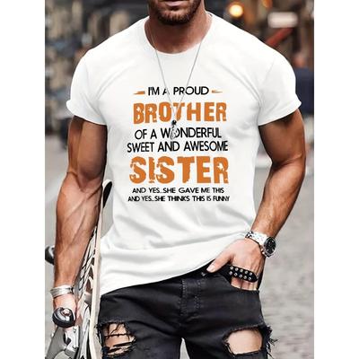 European Sizes Men's "BROTHER SISTER" T-shirt, Round Neck Tee Casual Clothing, Spring And Summer