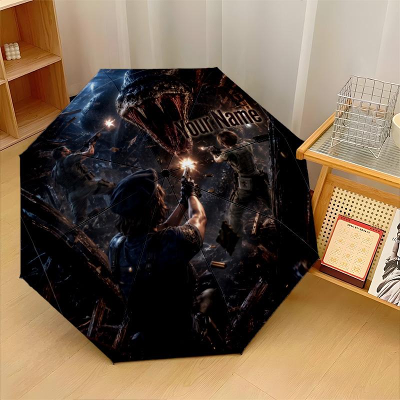 Custom Text Automatic 8 Bone Umbrella, Portable Sun Rain Protection UmbrellaResident Evil