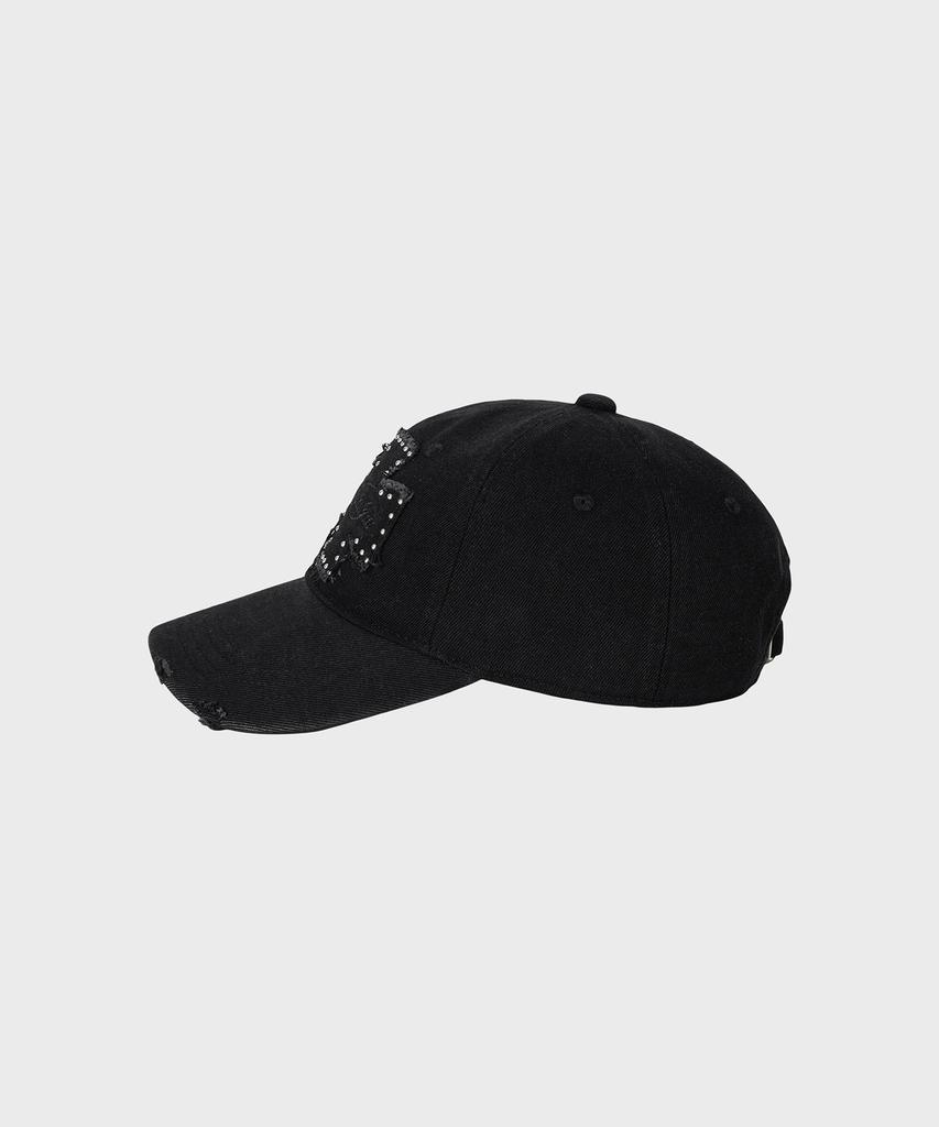 Alkialka Distressed Patch Ball Cap (Black Denim)