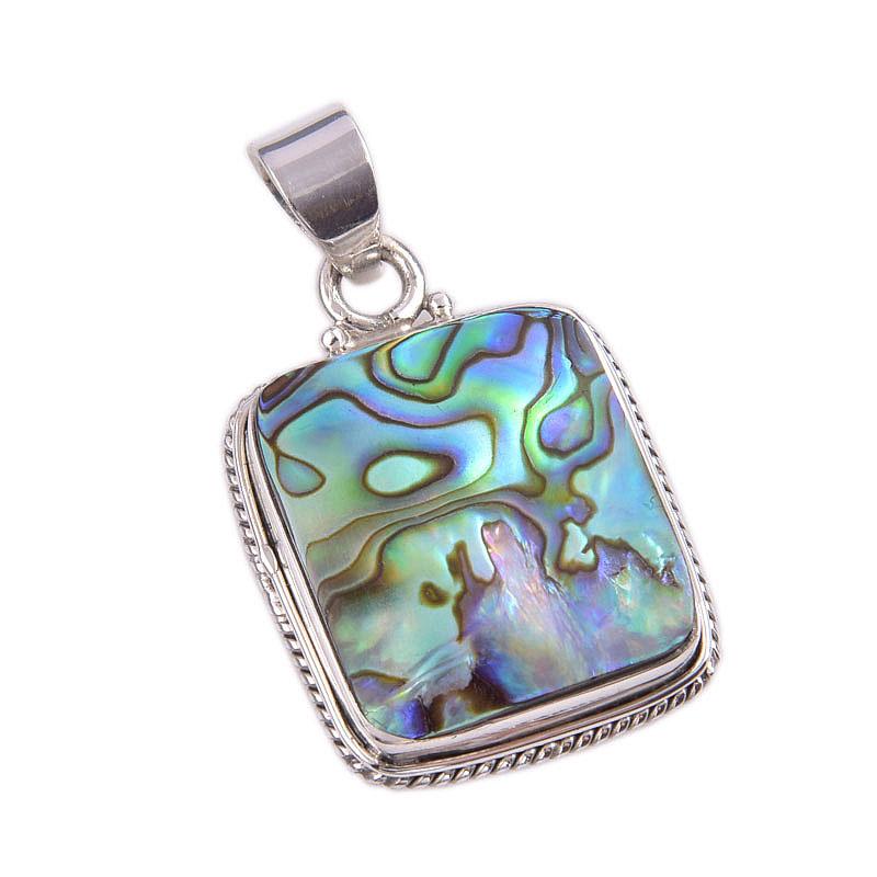 Natural Abalone Shell Gemstone 925 Solid Sterling Silver Gift Pendant 1.5" H6F18