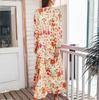Women Floral Print Bohemian Long Dress Loose V-Neck Fashion Summer Beach Dress