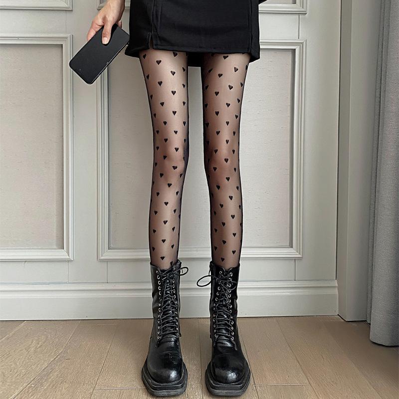

Heart-patterned stockings, versatile and slimming black stockings for women, ultra-thin, anti-snag, sexy, non-slip stockings for spring and summer Simple packaging, one siz чёрный