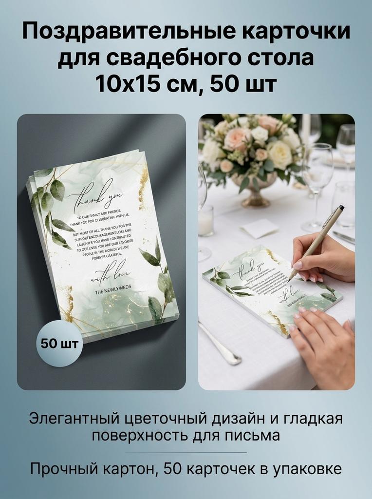 Floral Wedding Table Cards 10x15cm Writable Thank You Cards 50Pcs Pack