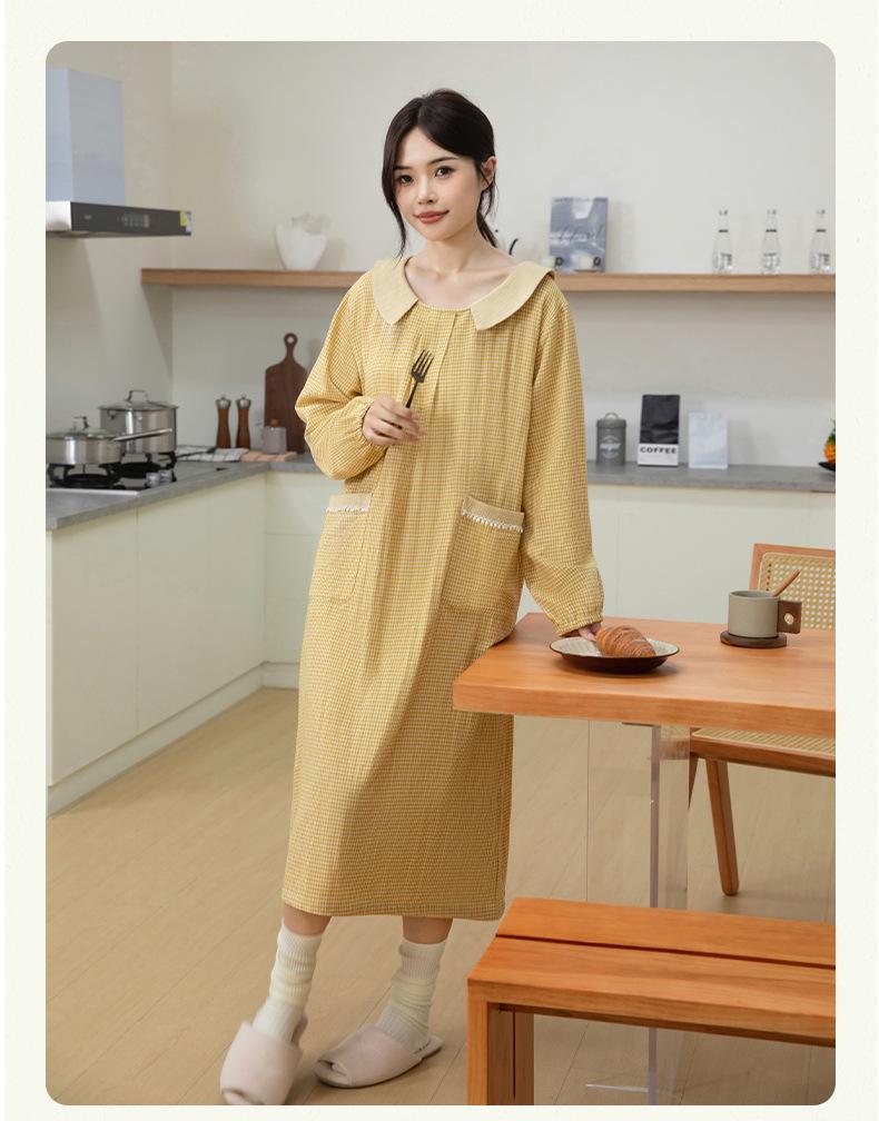 2025 Autumn Women's Soft Breathable Cotton Gauze Long Dress - Casual Home & Nightwear